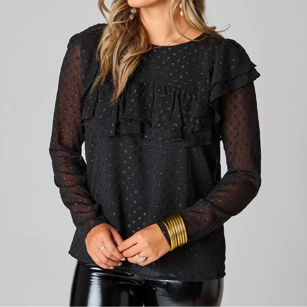 BuddyLove Prairie Ruffle Long Sleeve Top - Black Quartz size M